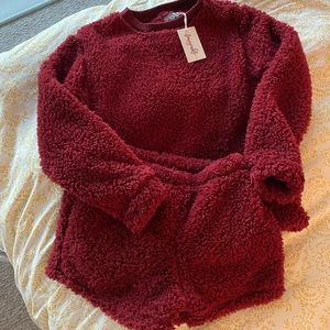 fluffy red pj lounge set